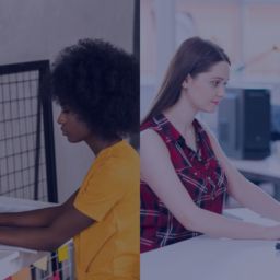 collage of images where women are working at their computers