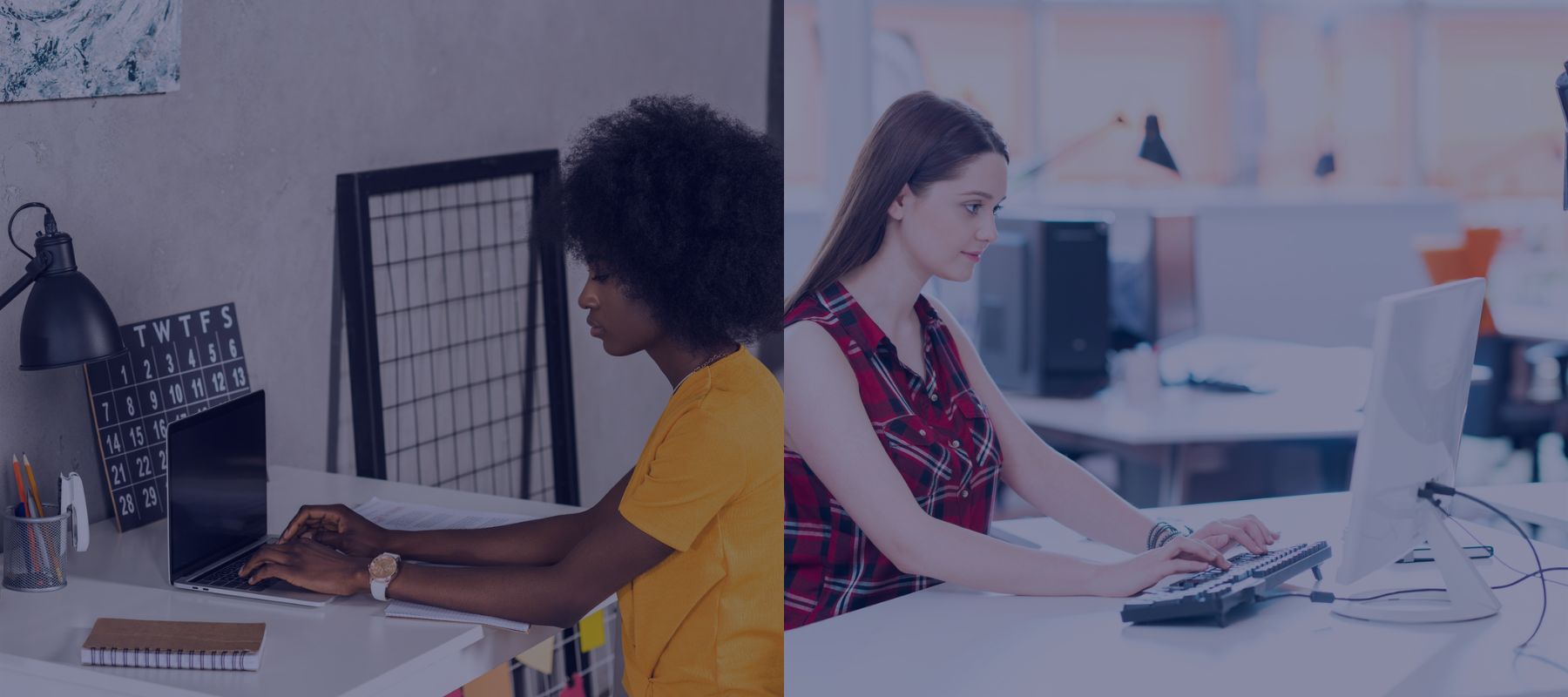 collage of images where women are working at their computers