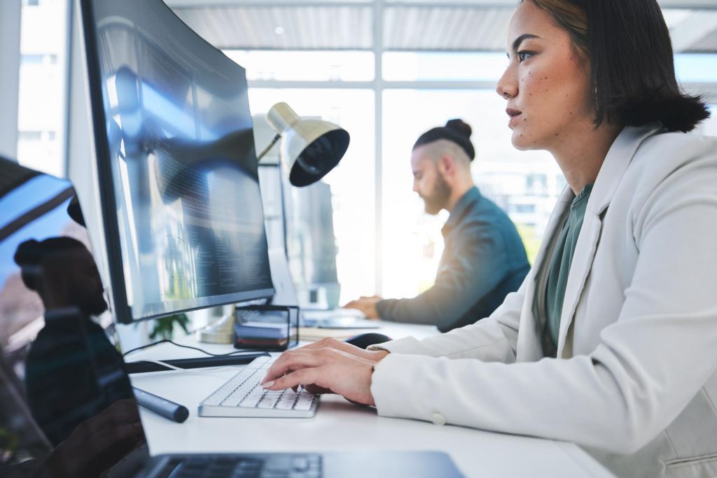 Woman working at her computer.